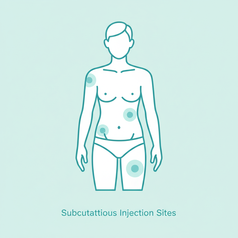 Three approved tirzepatide injection sites: abdomen, upper outer thigh, and back of upper arm